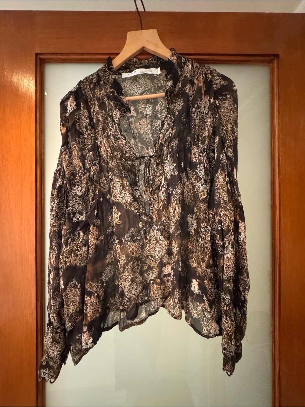 IRO Black and Beige Sheer Floral-Print Blouse